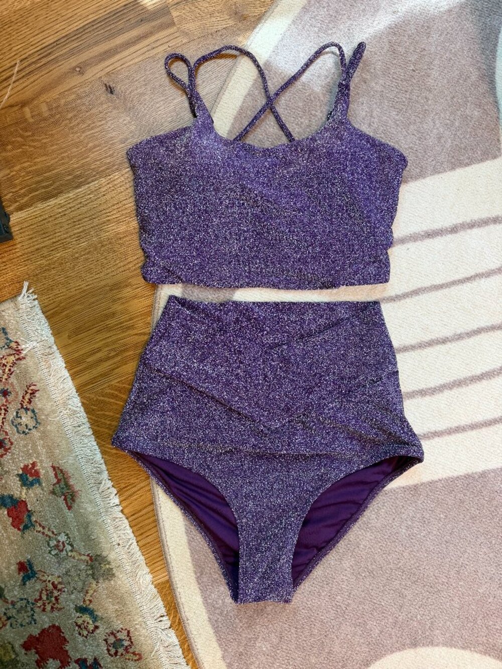CORAL REEF (MANAVA) SWIM Destination Top & Vacationer Bottom S | Purple Shimmer
